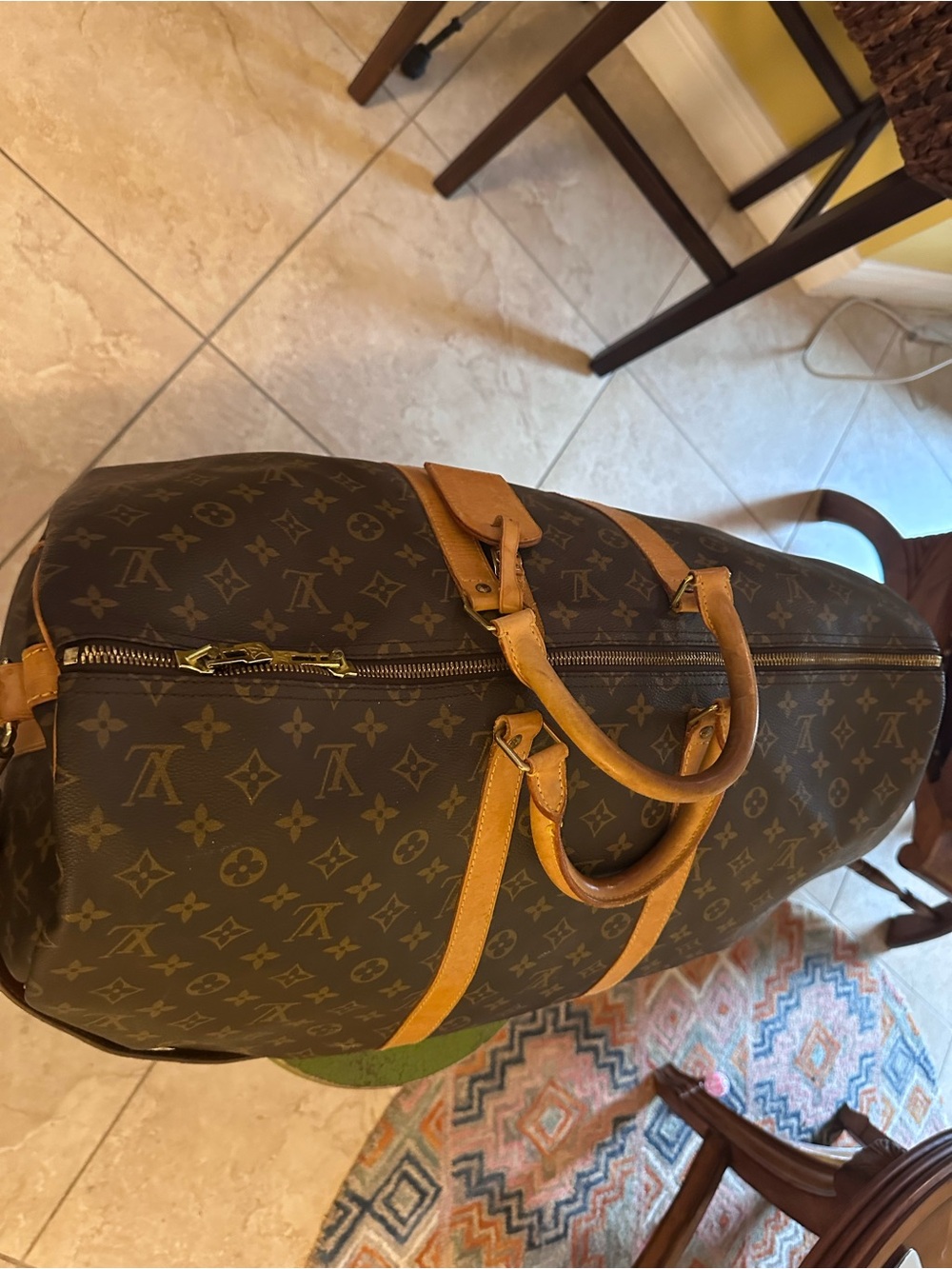 Louis Vuitton Monogram Canvas Travel Holdall with Tan Leather Trim